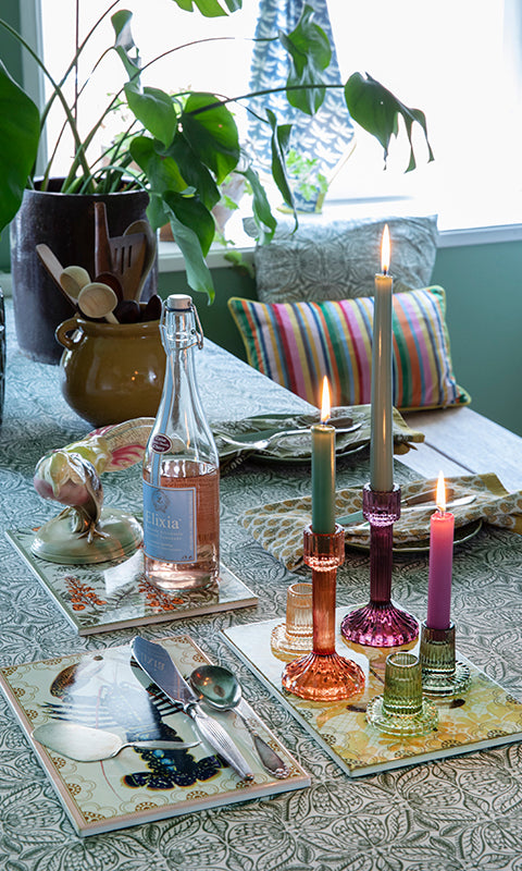 Glas lysestage og fyrfadsstage - Mosstone #WAR78