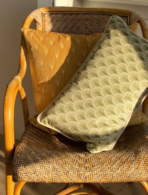 Velvet cushion cover - green fan #LA112