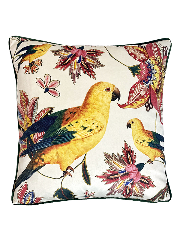 Velvet cushion cover w/piping - yellow bird #LA126