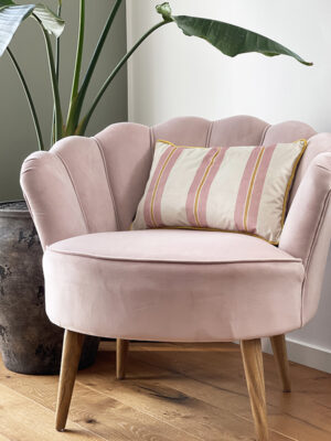 Velvet cushion cover w/piping - pink/creme /golden strip #LA145